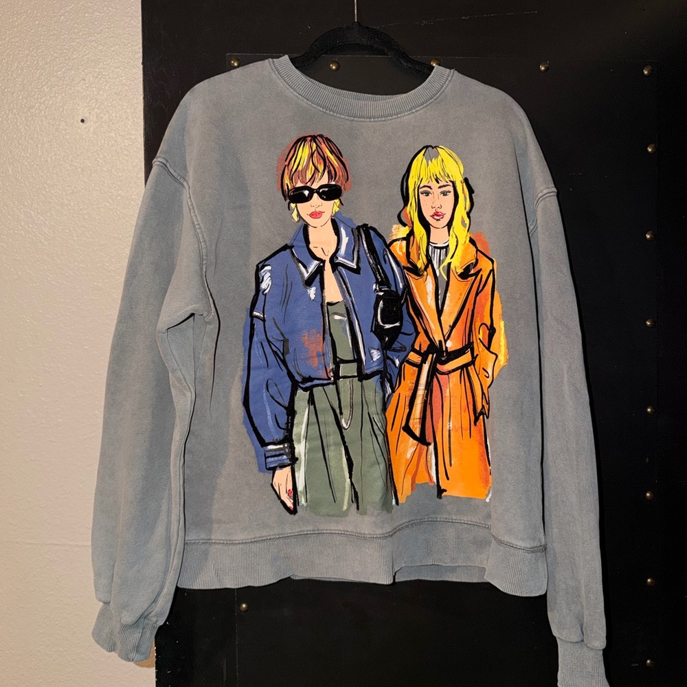 Zara Gray Sweatshirt with Colorful Illustration